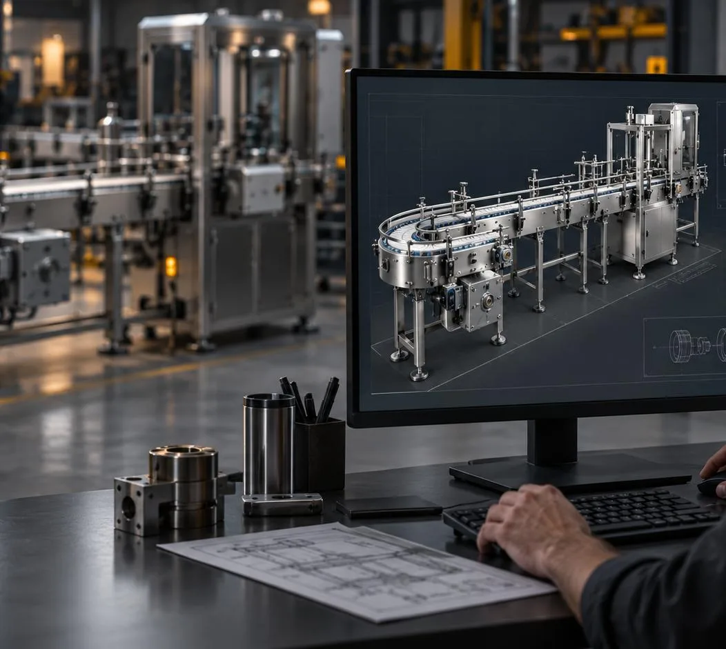 Ingeniero de DIMONT revisando un modelo 3D de una línea de producción en pantalla