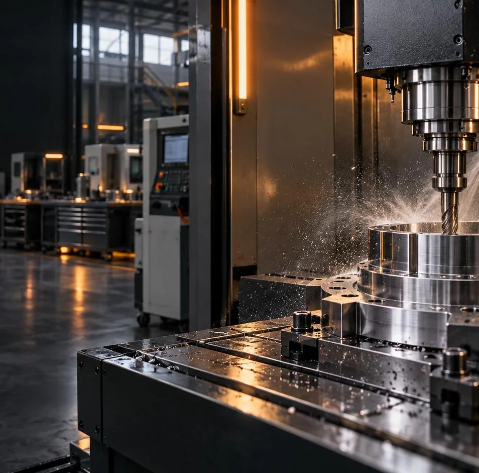 Centro de maquinado CNC de DIMONT fresando una pieza de precisión